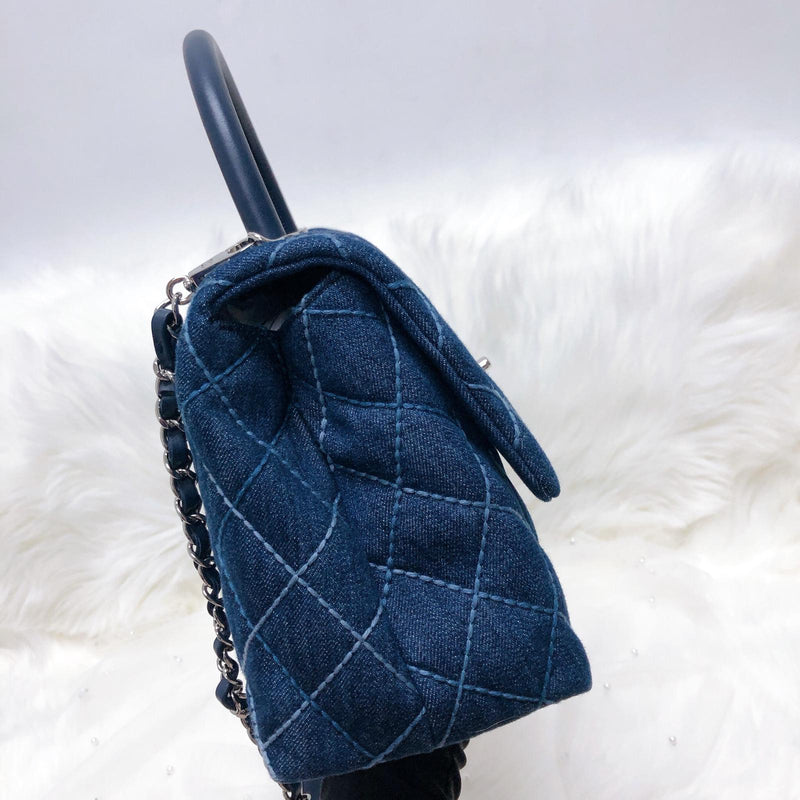 Blue Denim Quilted Medium Coco Handle Flap