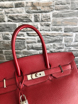 Birkin 35 Rouge Garance Togo K-Stamp with Palladium HDW