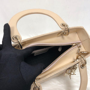 Lady Dior Patent Cannage Medium Bag in Beige