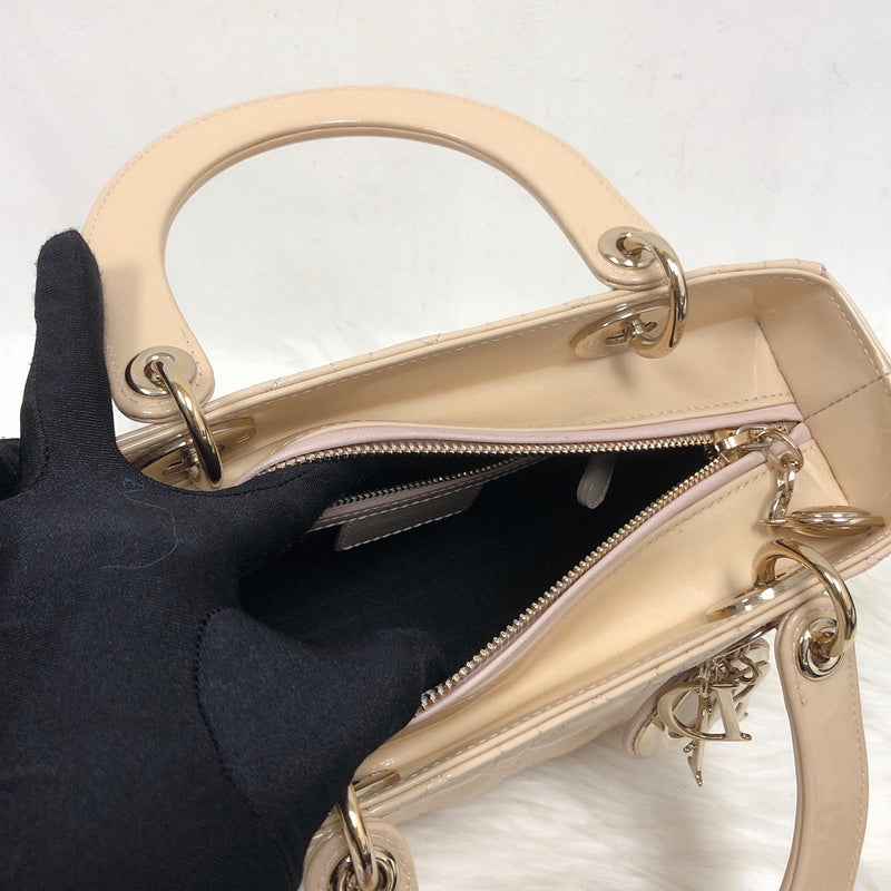 Lady Dior Patent Cannage Medium Bag in Beige