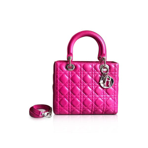 Cannage Lambskin Lady Dior Medium Bag in Magenta Pink