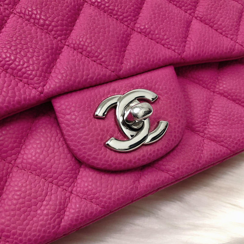 Square Mini Flap Bag Quilted Caviar Leather with SHW Hot Pink