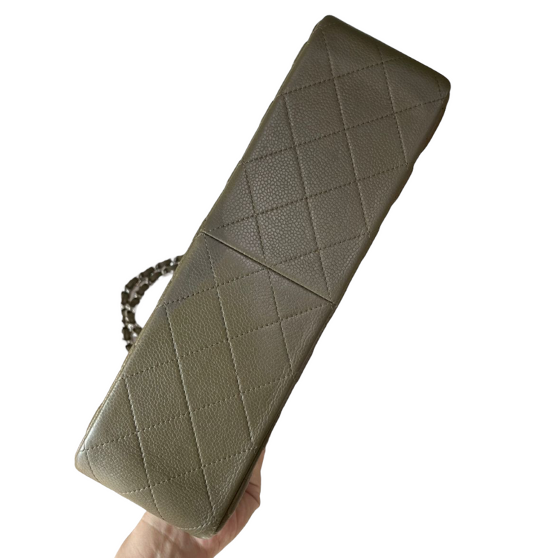 Classic Double Flap Jumbo Caviar Olive Green SHW