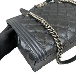 Double Stitched Boy Calf Tote Black RHW