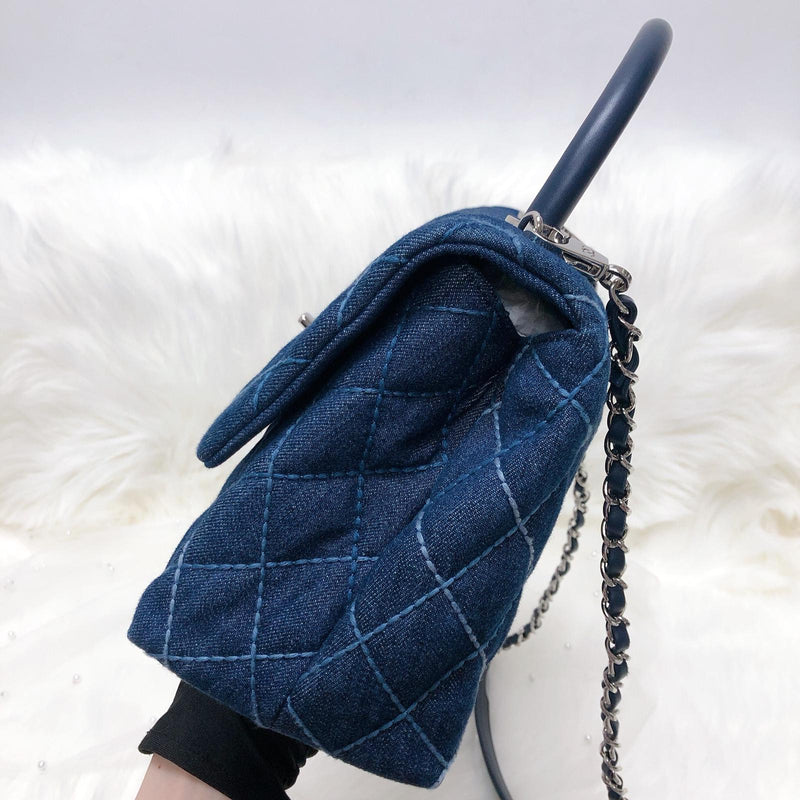 Blue Denim Quilted Medium Coco Handle Flap
