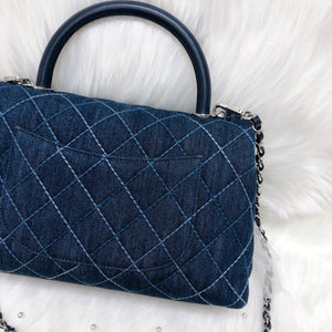 Blue Denim Quilted Medium Coco Handle Flap