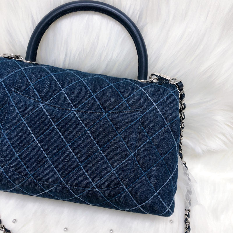 Blue Denim Quilted Medium Coco Handle Flap