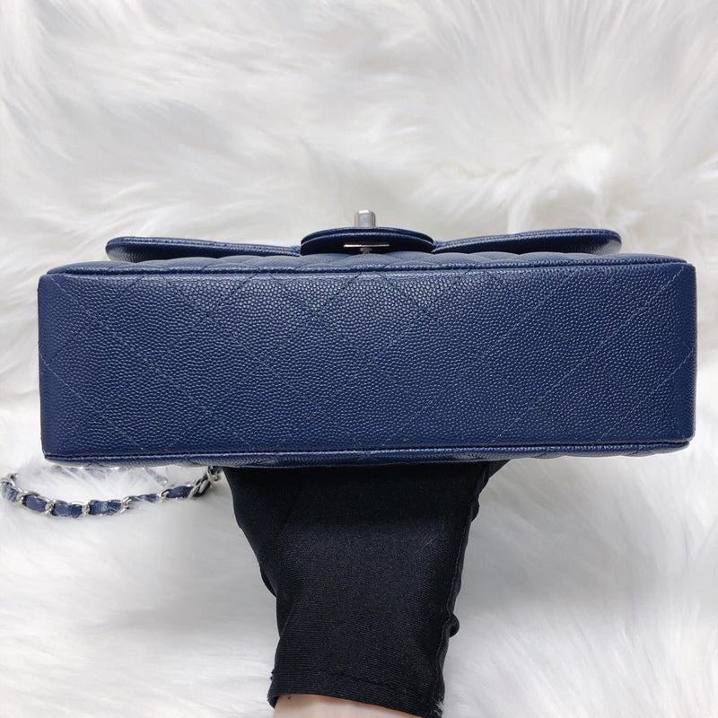 Small Double Flap Bag in Navy Blue Caviar with SHW