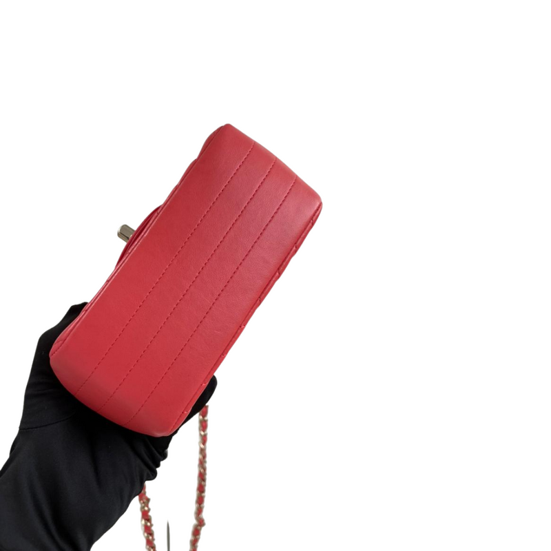 Square Mini Flap Chevron Coral Lambskin Leather Bag LGHW