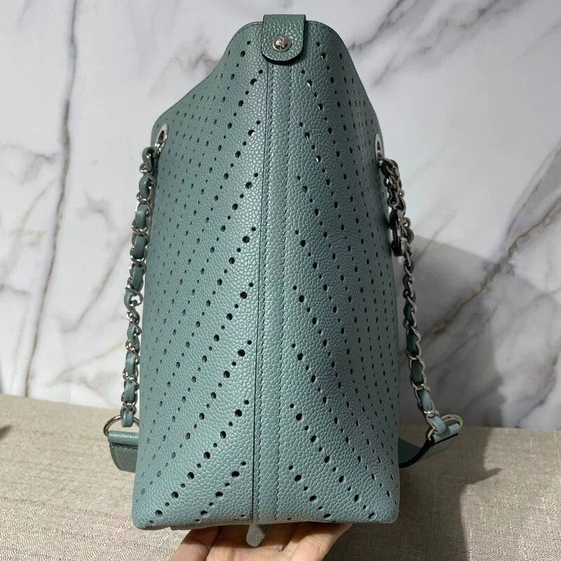 Large Perforated Shopping Tote Green SHW