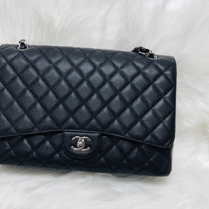 Classic Single Flap Maxi in Black Caviar Leather with SHW