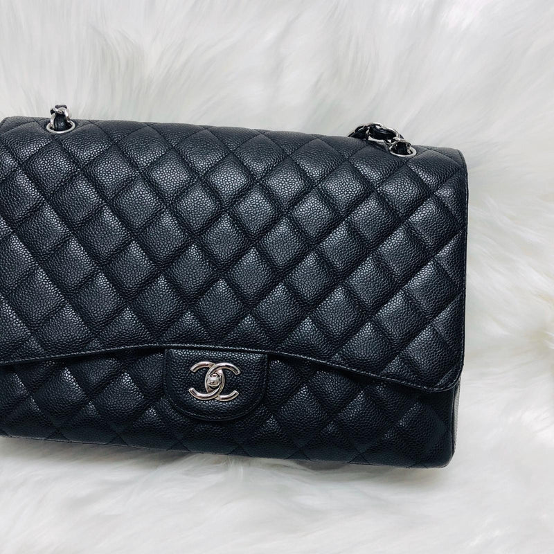 Classic Single Flap Maxi in Black Caviar Leather with SHW