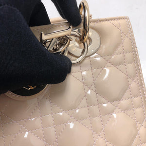 Lady Dior Patent Cannage Medium Bag in Beige