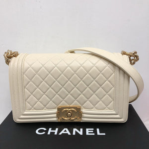 Old Medium Le Boy in Quilted Cream Calfskin with GHW