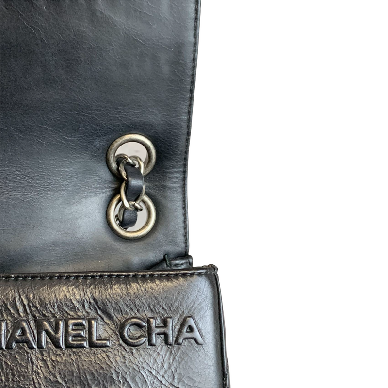 Embossed Calfskin Leather Flap Black RHW