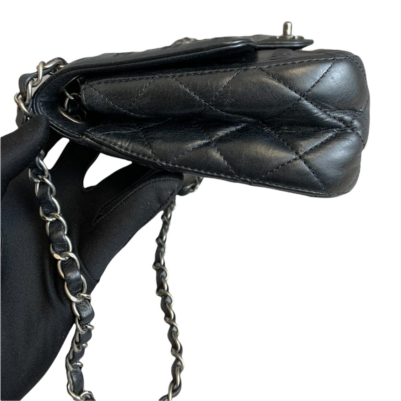 Embossed Calfskin Leather Flap Black RHW