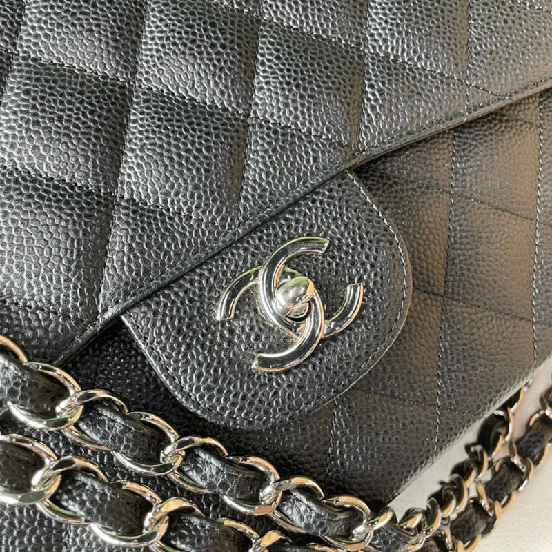 Classic Double Flap Jumbo Caviar Black SHW
