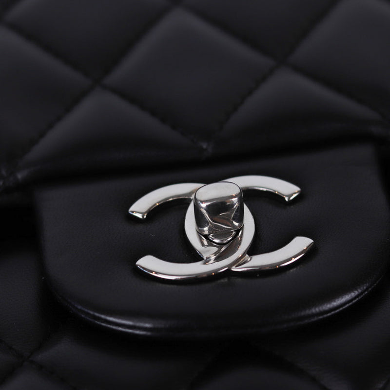 Jumbo Double Flap in Black Lambskin with SHW
