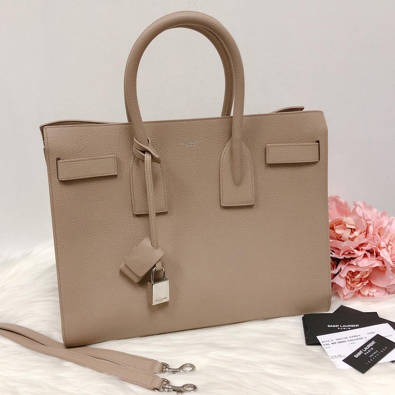 Yves Saint Laurent Classic Small Sac De Jour in Beige Grained Leather