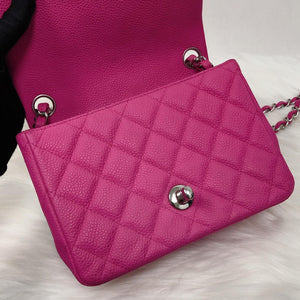 Square Mini Flap Bag Quilted Caviar Leather with SHW Hot Pink