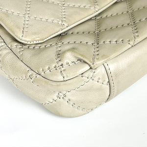 Calfskin Quilted Medium Wild Stitch Flap Beige