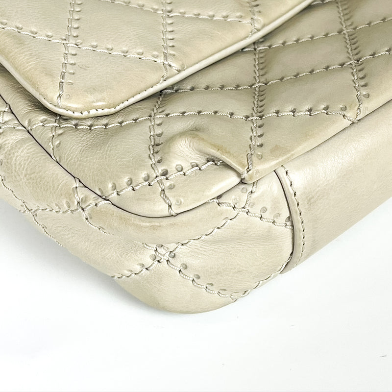 Calfskin Quilted Medium Wild Stitch Flap Beige