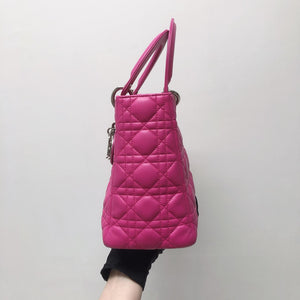 Cannage Lambskin Lady Dior Medium Bag in Magenta Pink