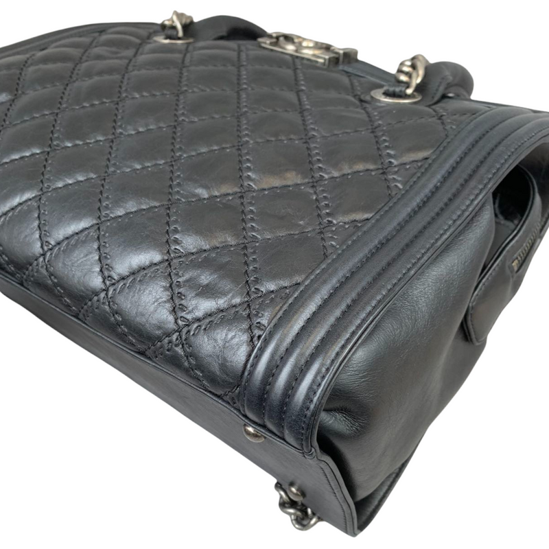 Double Stitched Boy Calf Tote Black RHW