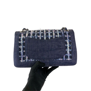 Tweed/Denim Medium Classic Flap Blue