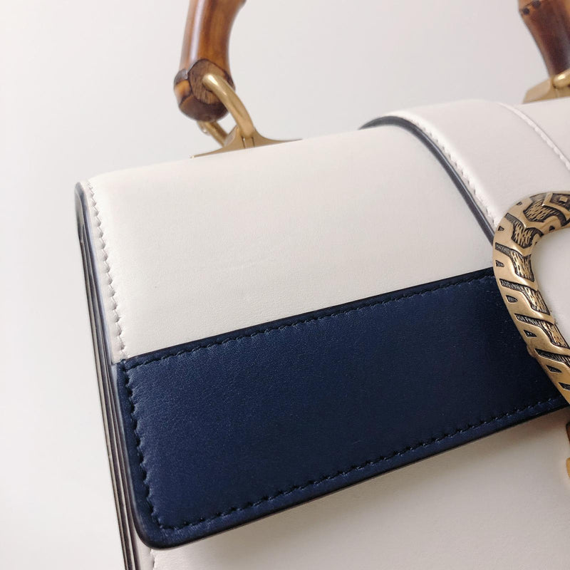 Calfskin Medium Dionysus Bamboo Handle Bag White Blue Red