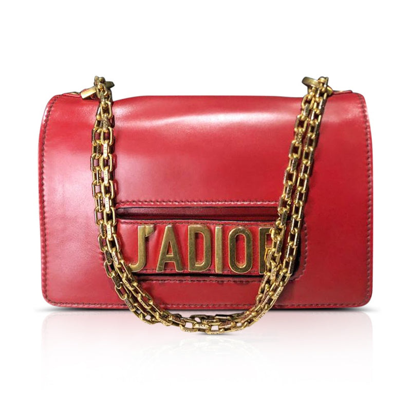 J'Adior Flap Bag with Chain in Red
