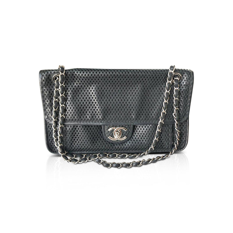 Perforated Medium Flap Bag in black with SHW