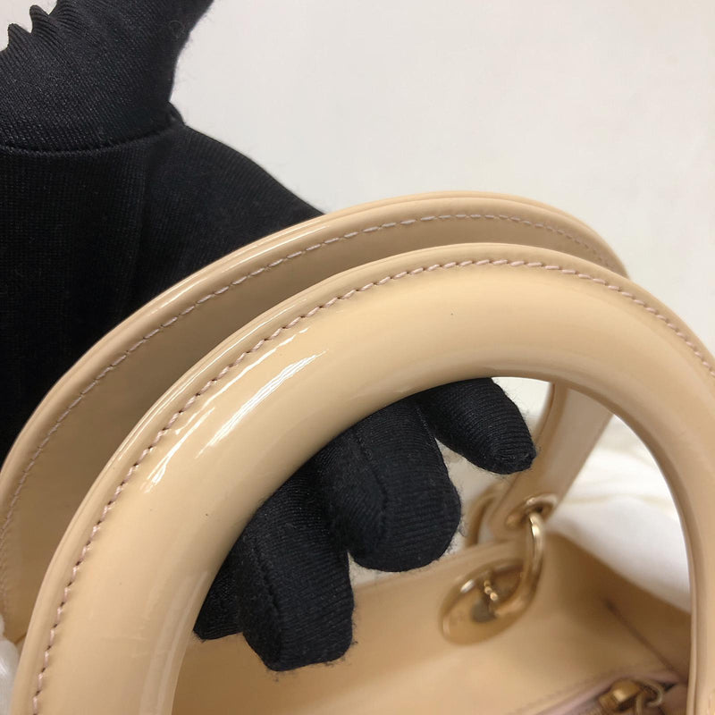 Lady Dior Patent Cannage Medium Bag in Beige