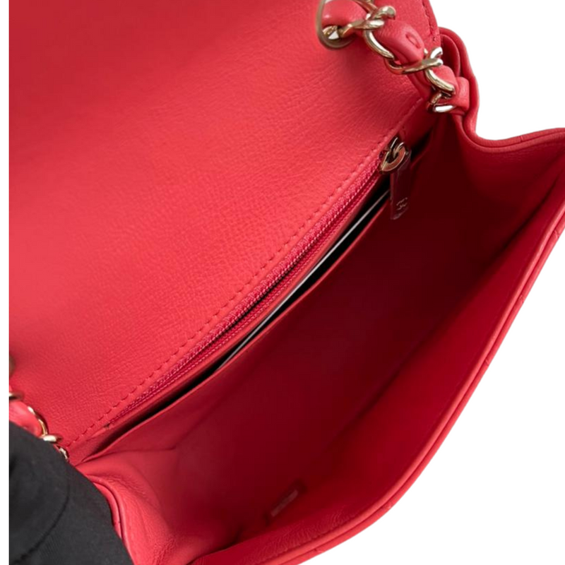 Square Mini Flap Chevron Coral Lambskin Leather Bag LGHW