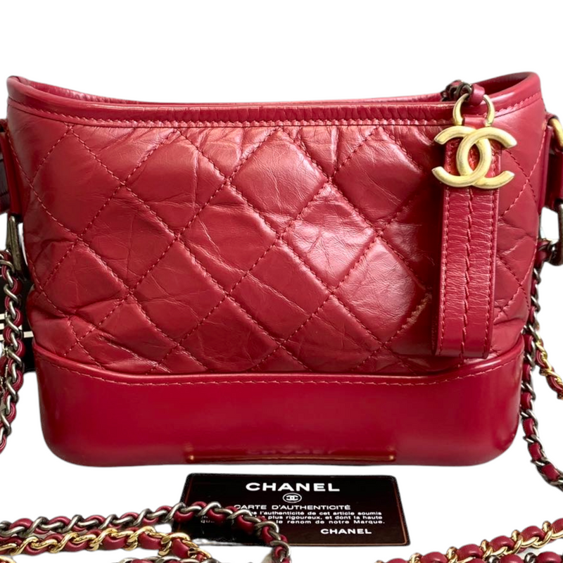 CHANEL Aged Calfskin Quilted Small Gabrielle Hobo Pink 447744