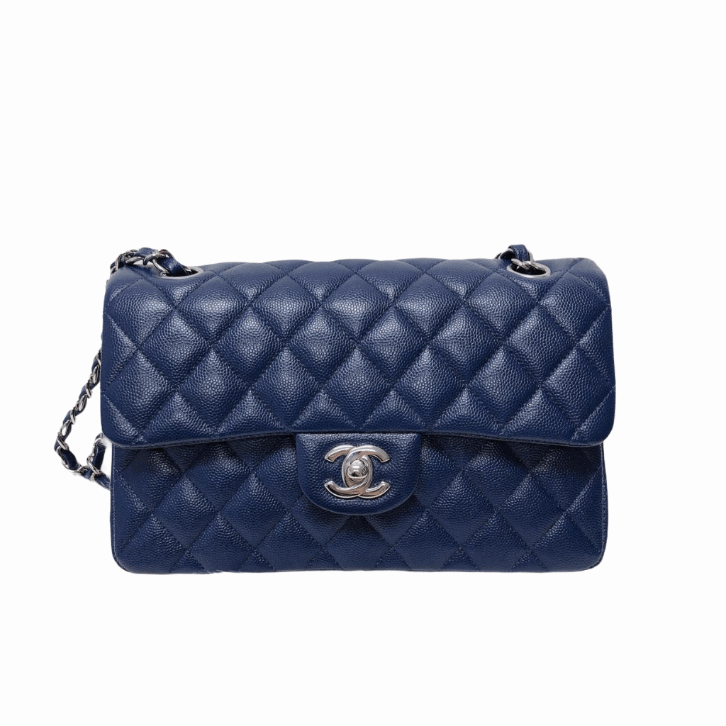 Chanel Small Flap Bag in Navy Blue Caviar Leather SHW Bag Religion
