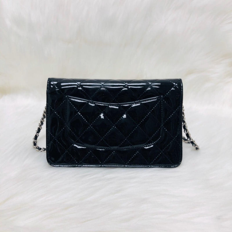 Wallet on Chain WOC with SHW in Black Quilted Patent Leather