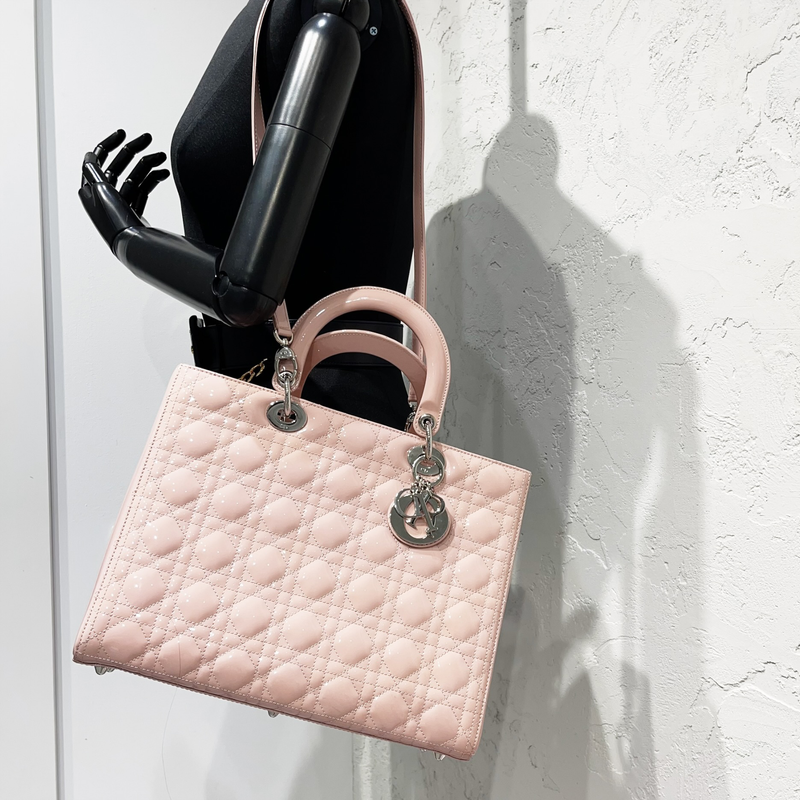 Lady Dior Large Patent Pink SHW