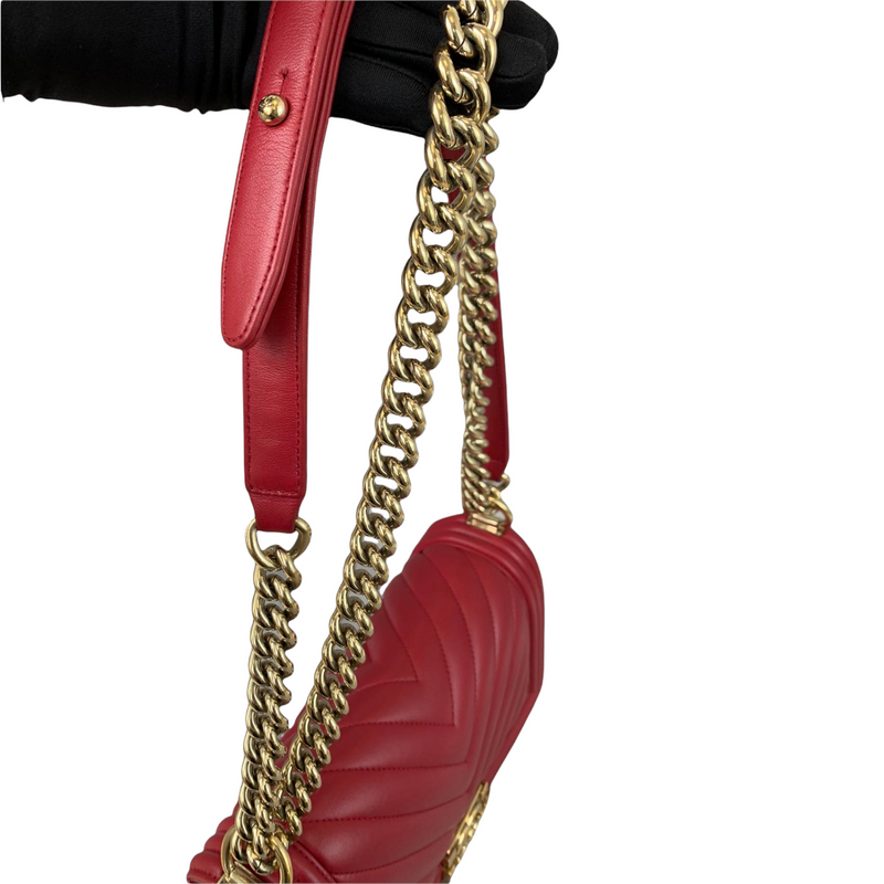 Old Medium Boy Chevron Calfskin Red GHW