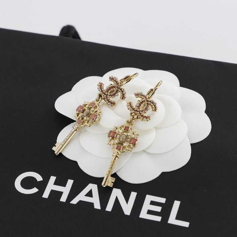 Dangling CC Key Piercing Earrings