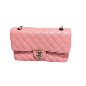Classic Double Flap Medium Pink Caviar with Silver Hardware