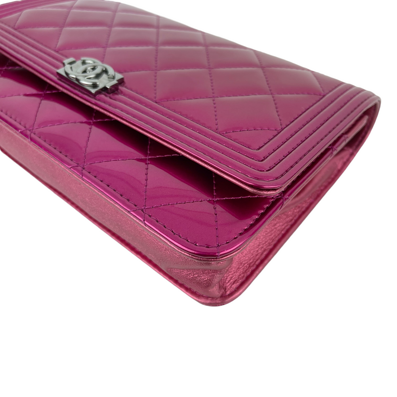 Pink Quilted Patent Leather Boy Wallet