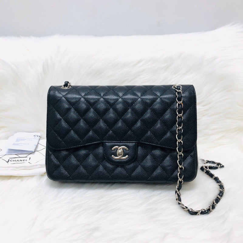 Classic Double Flap Jumbo Bag in Black Caviar with SHW