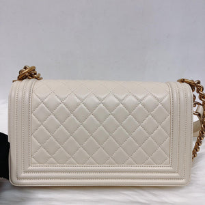 Old Medium Le Boy in Quilted Cream Calfskin with GHW