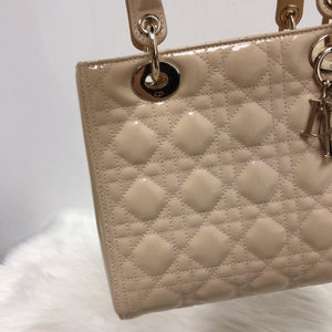 Lady Dior Patent Cannage Medium Bag in Beige