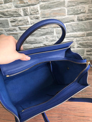 Micro Luggage in Electric Blue Palmelato Leather Tote with Gold-Tone Hardware