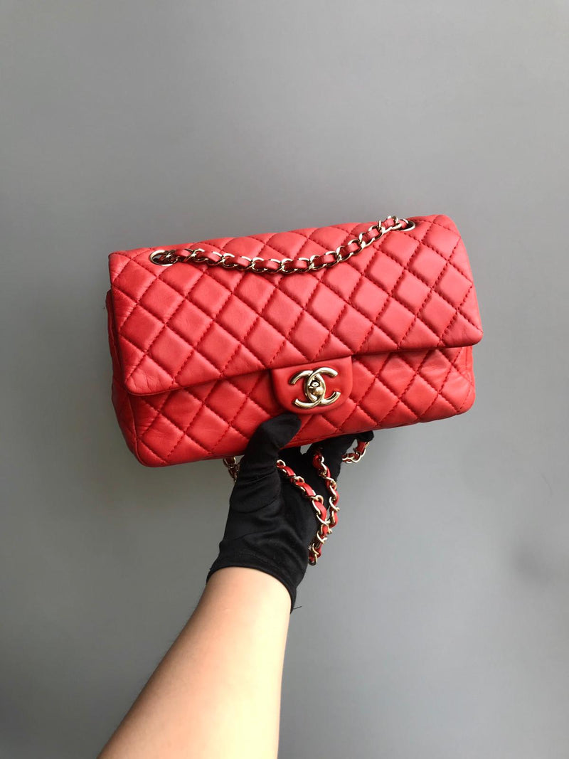 Timeless Classic Calfskin Double Flap Red Bag