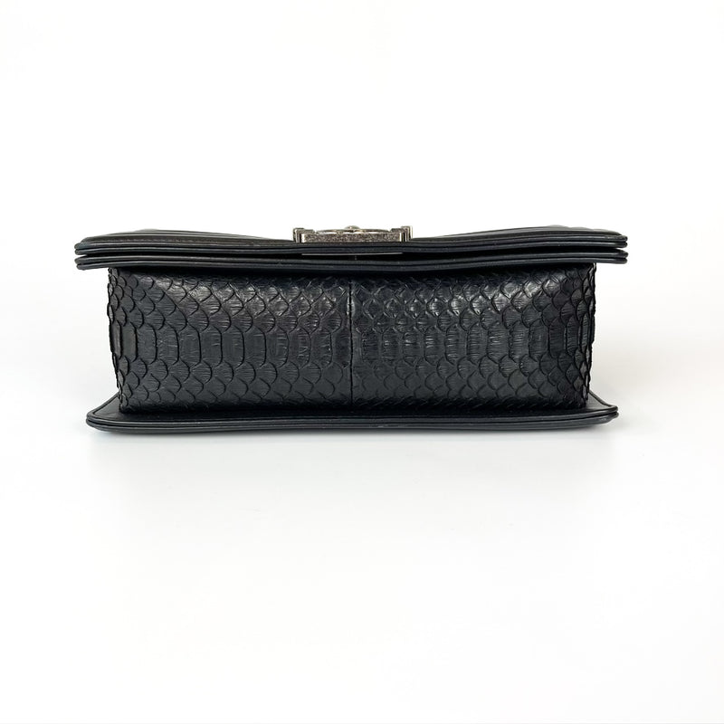 Python Black Old Medium Boy Bag in Black with RHW