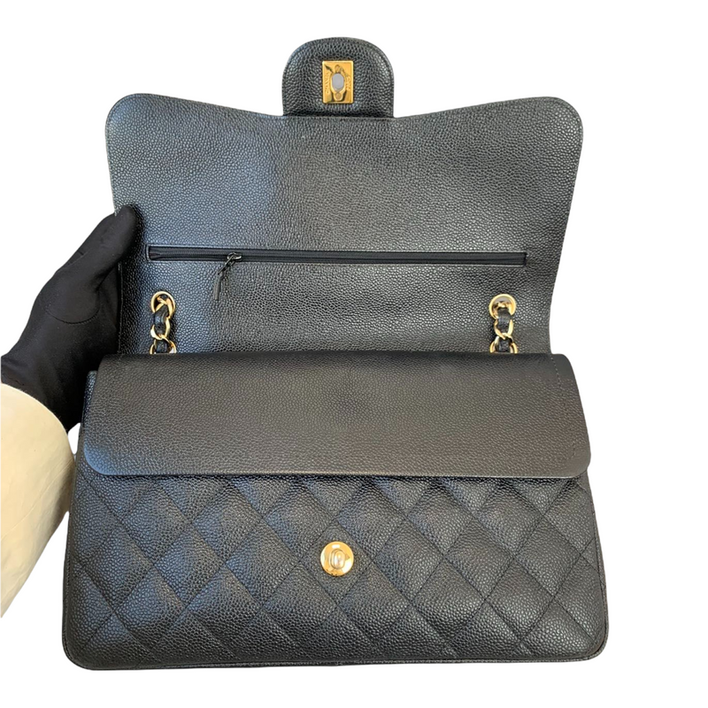 Classic Double Flap Jumbo Black Caviar GHW