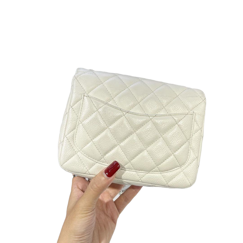 Square Mini Flap Caviar White SHW